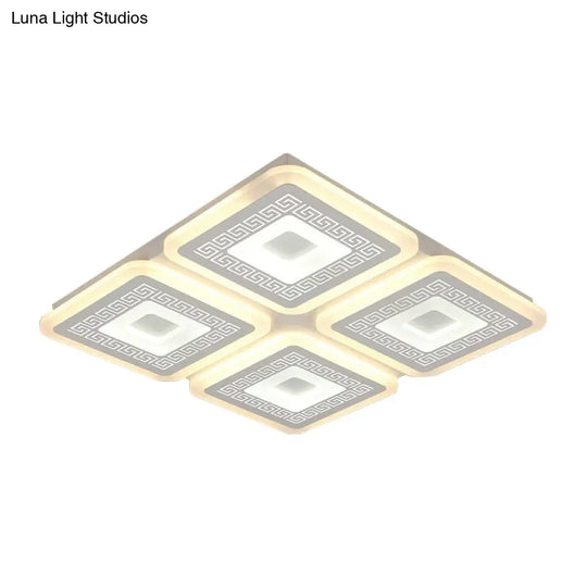 Modern Square Flushmount Acrylic Ceiling Light Fixture - 4 Heads White 19.5’/23.5’ Wide