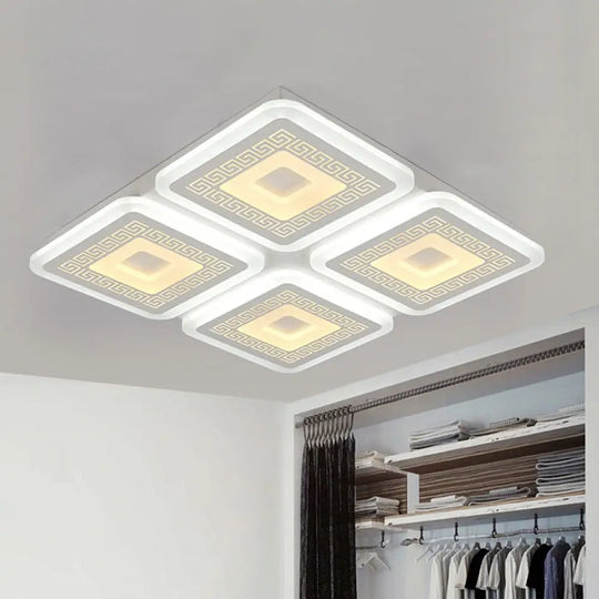 Modern Square Flushmount Acrylic Ceiling Light Fixture - 4 Heads White 19.5’/23.5’ Wide / 19.5’