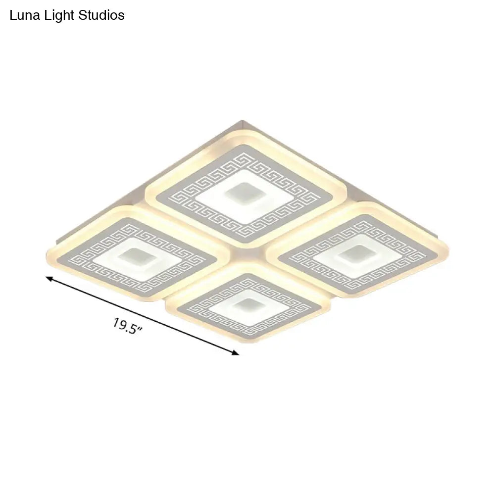 Modern Square Flushmount Acrylic Ceiling Light Fixture - 4 Heads White 19.5/23.5 Wide