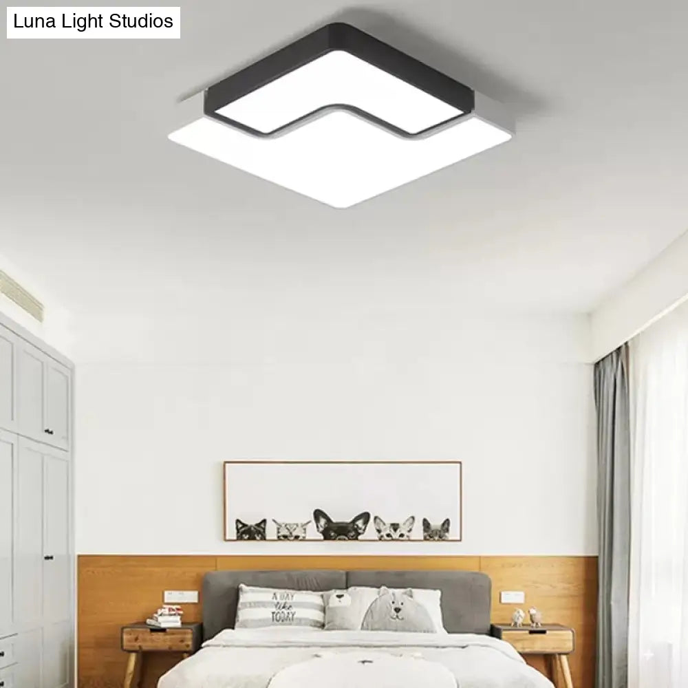 Modern Square Led Ceiling Lamp For Child Bedroom: Simple Black & White Design