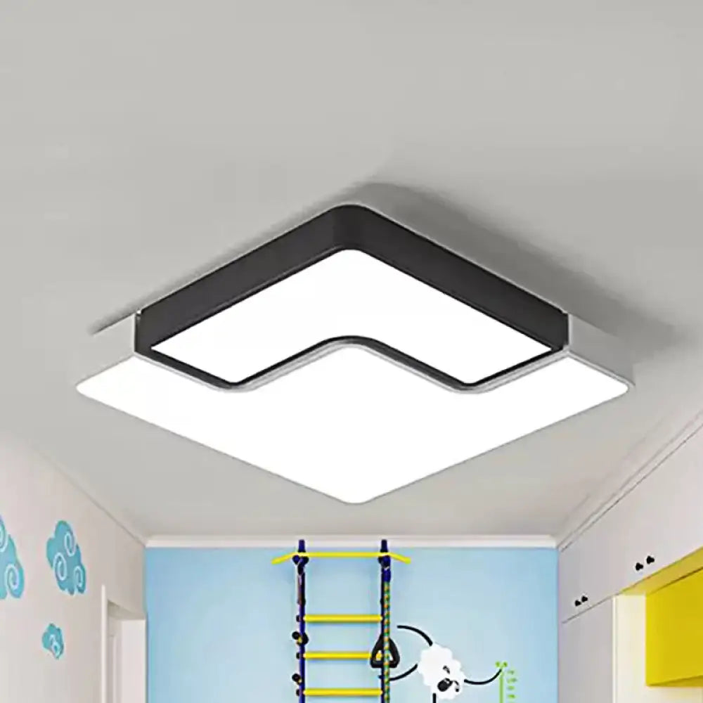 Modern Square Led Ceiling Lamp For Child Bedroom: Simple Black & White Design Black-White / Warm