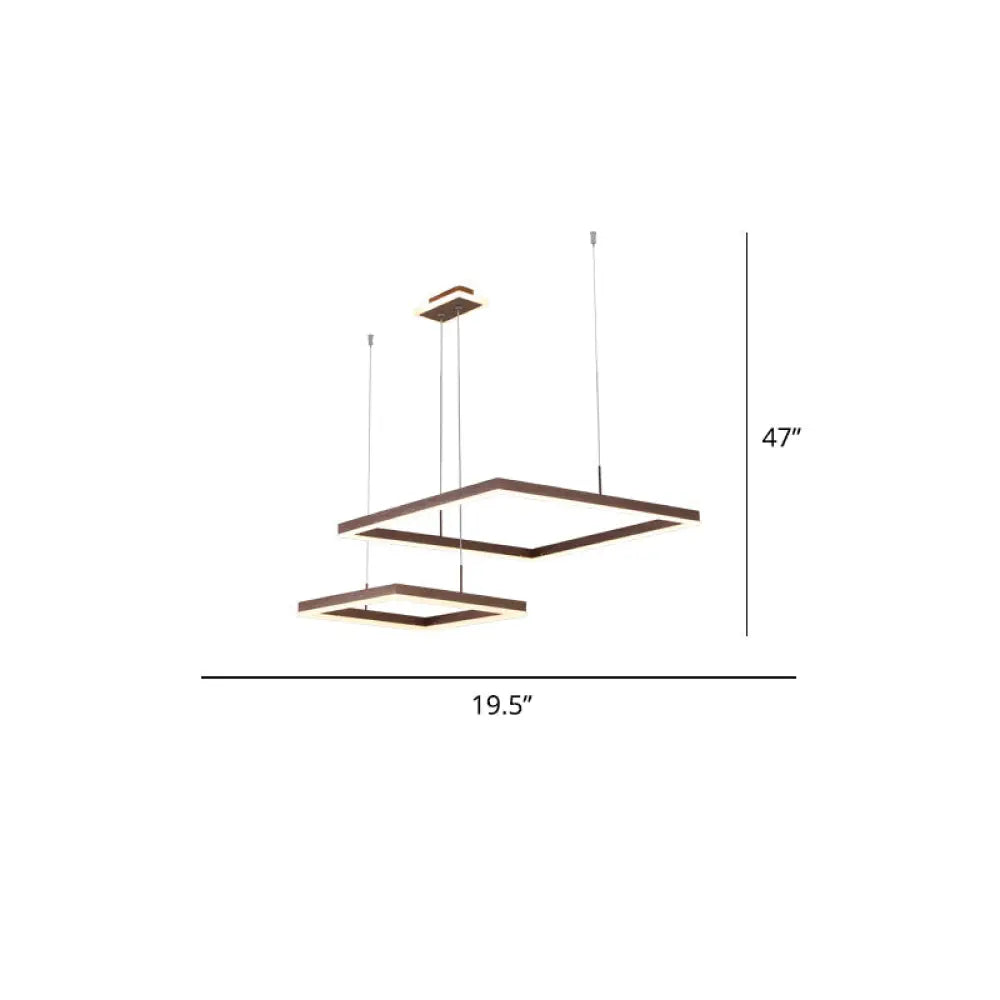 Modern Square Led Ceiling Light: 2-Light Aluminum Chandelier In Coffee Finish For Dining Room /