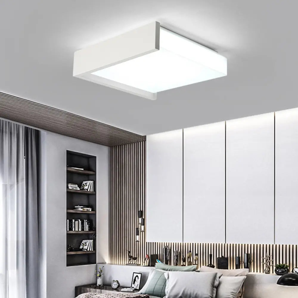 Modern Square Led Ceiling Light With Acrylic Shade - White Bedroom Flush Mount / 16’