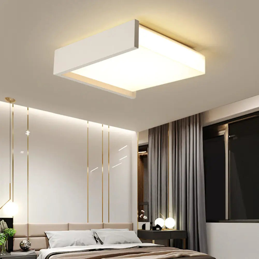 Modern Square Led Ceiling Light With Acrylic Shade - White Bedroom Flush Mount / 16’ Warm