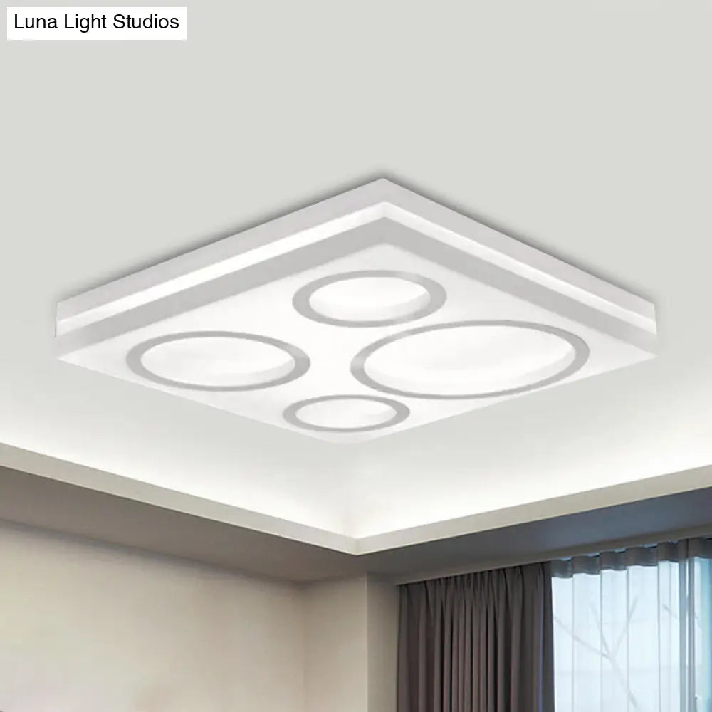 Modern Square Led Ceiling Light With Circular Pattern Acrylic White Finish - Ideal For Living Room