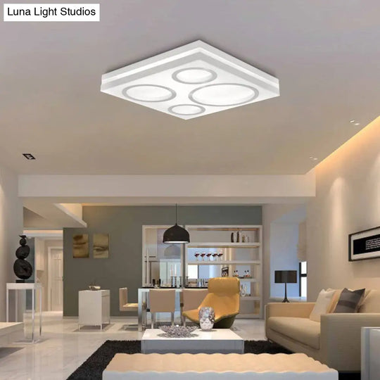 Modern Square Led Ceiling Light With Circular Pattern Acrylic White Finish - Ideal For Living Room