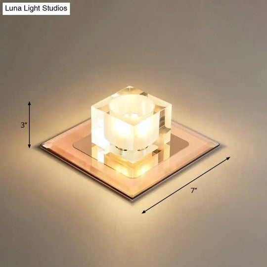 Modern Square Led Crystal Flushmount Ceiling Light Fixture For Entryways Tan / Warm
