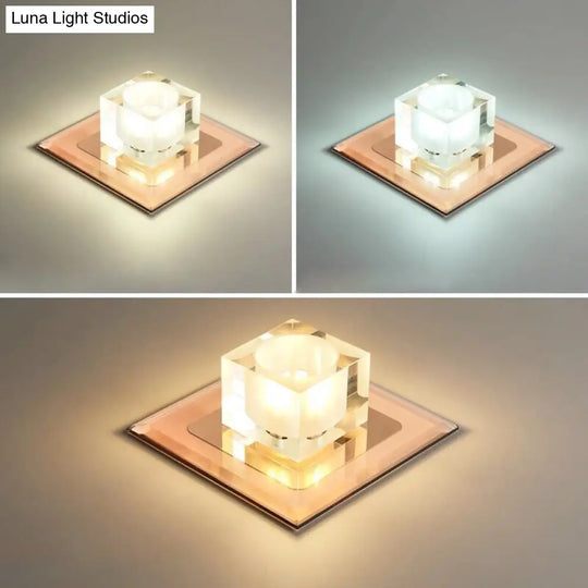 Modern Square Led Crystal Flushmount Ceiling Light Fixture For Entryways Tan / Third Gear