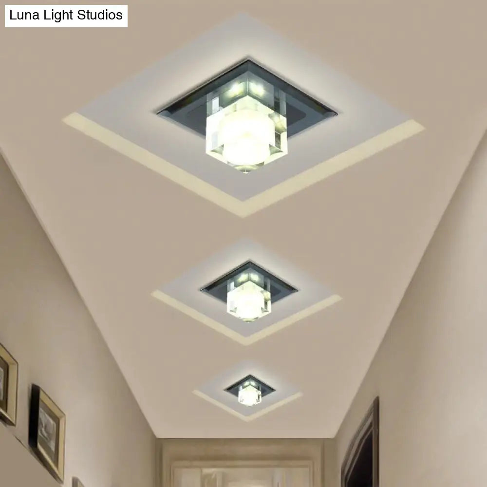 Modern Square Led Crystal Flushmount Ceiling Light Fixture For Entryways