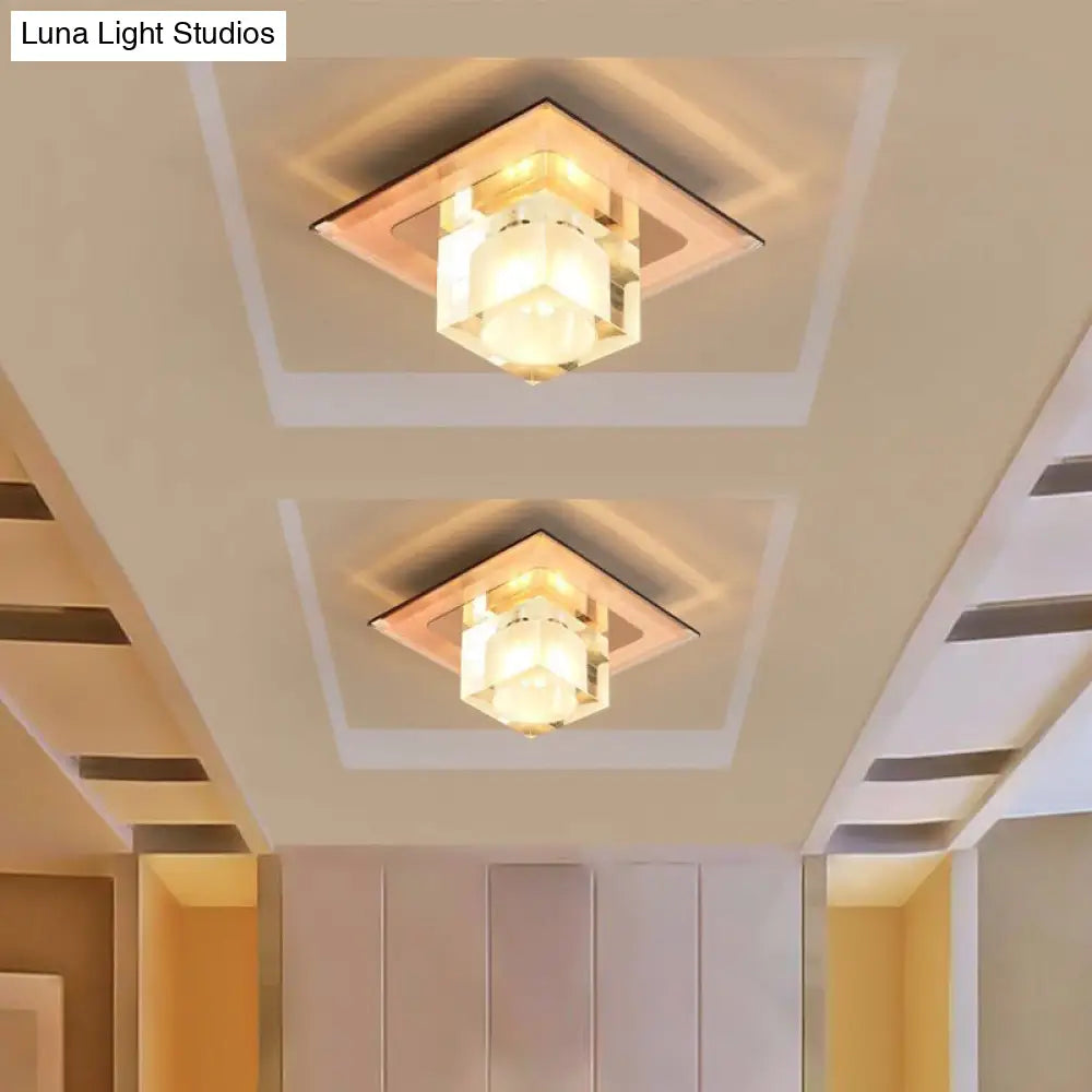 Modern Square Led Crystal Flushmount Ceiling Light Fixture For Entryways