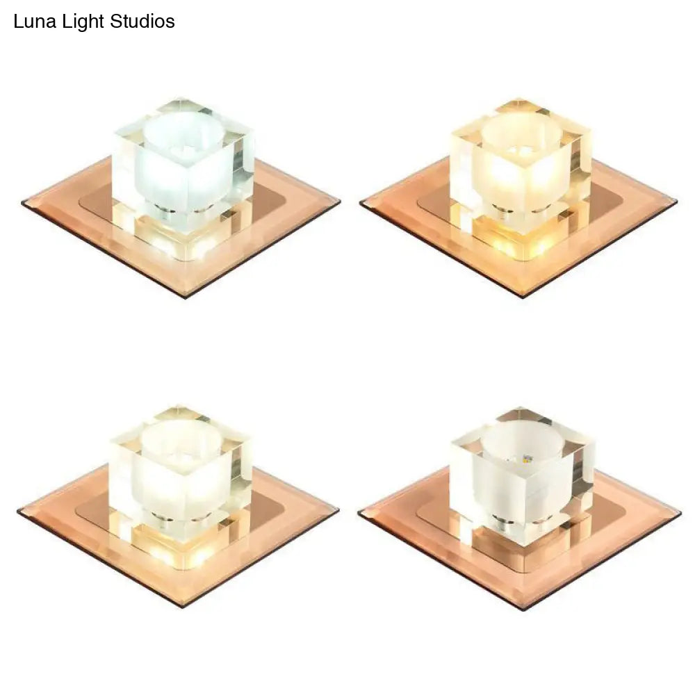 Modern Square Led Crystal Flushmount Ceiling Light Fixture For Entryways