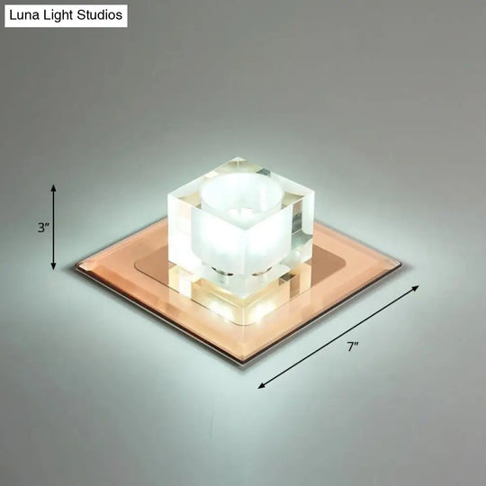 Modern Square Led Crystal Flushmount Ceiling Light Fixture For Entryways Tan / White