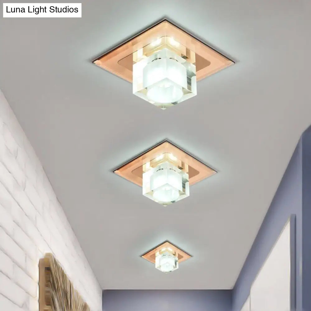 Modern Square Led Crystal Flushmount Ceiling Light Fixture For Entryways