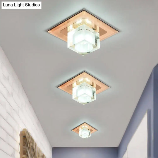 Modern Square Led Crystal Flushmount Ceiling Light Fixture For Entryways