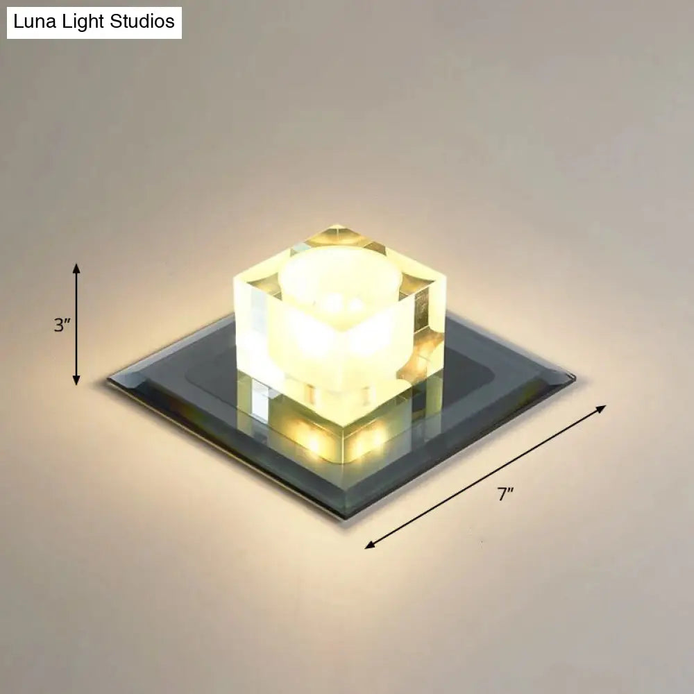 Modern Square Led Crystal Flushmount Ceiling Light Fixture For Entryways Black / Warm