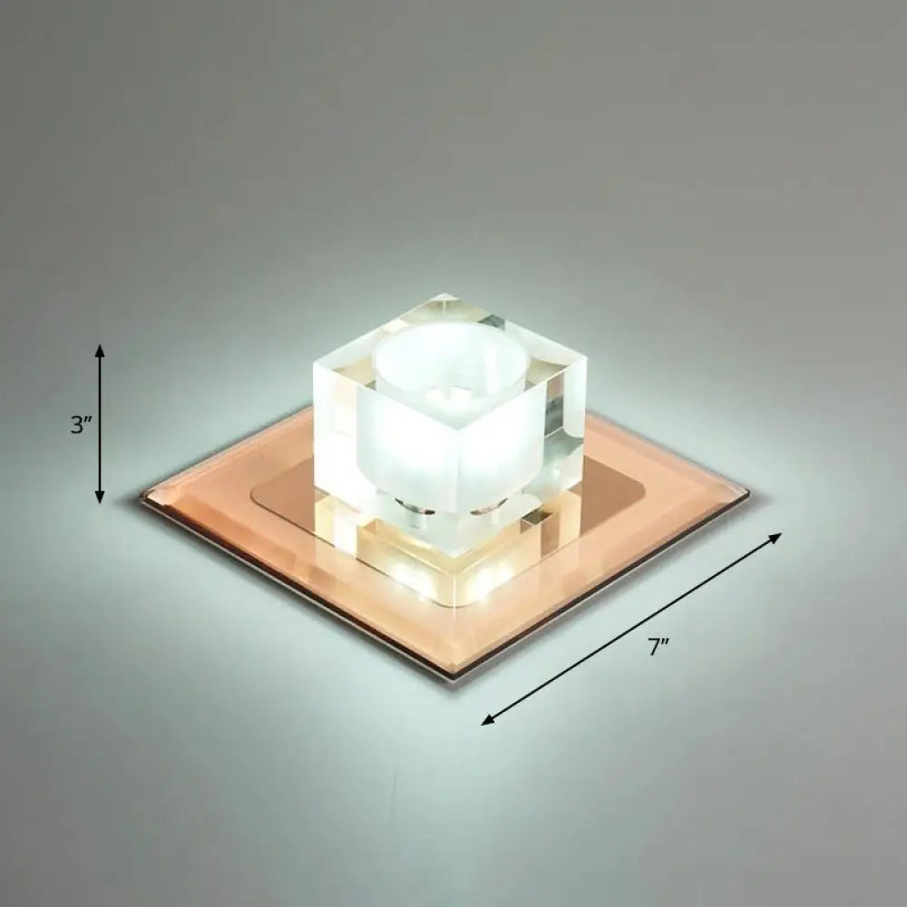 Modern Square Led Crystal Flushmount Ceiling Light Fixture For Entryways Tan / White