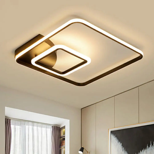 Modern Square Led Flush Mount Black Metal Ceiling Light Fixture For Hotels / 16.5’