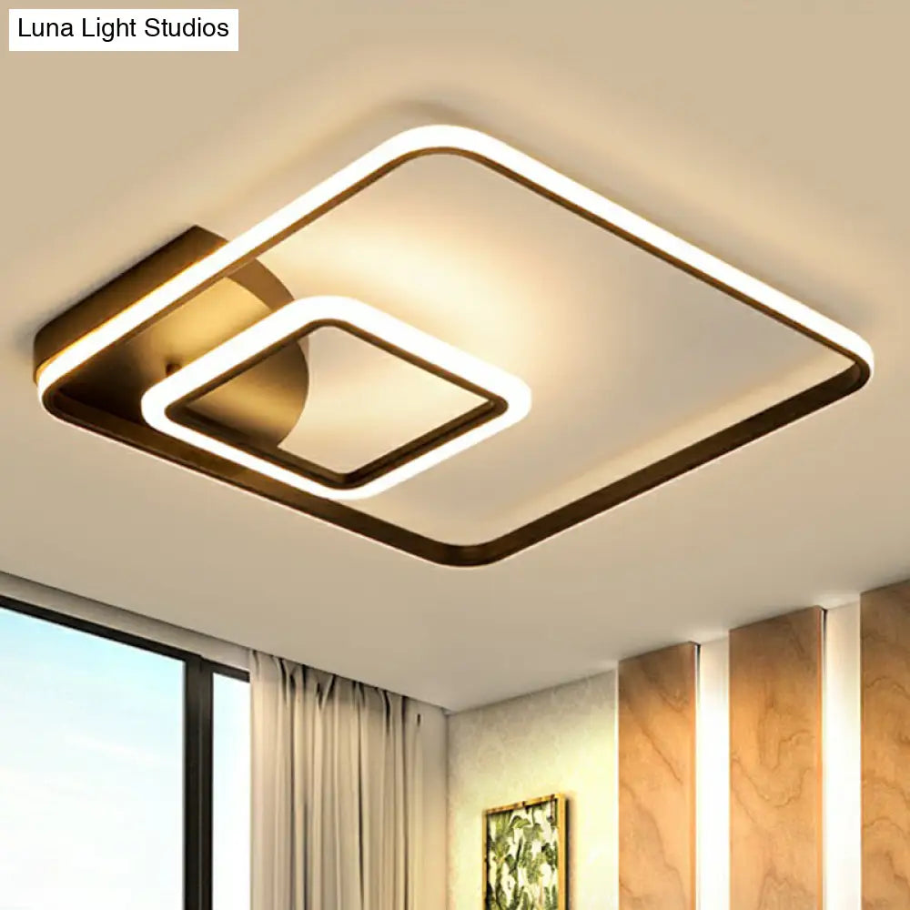 Modern Square Led Flush Mount Black Metal Ceiling Light Fixture For Hotels