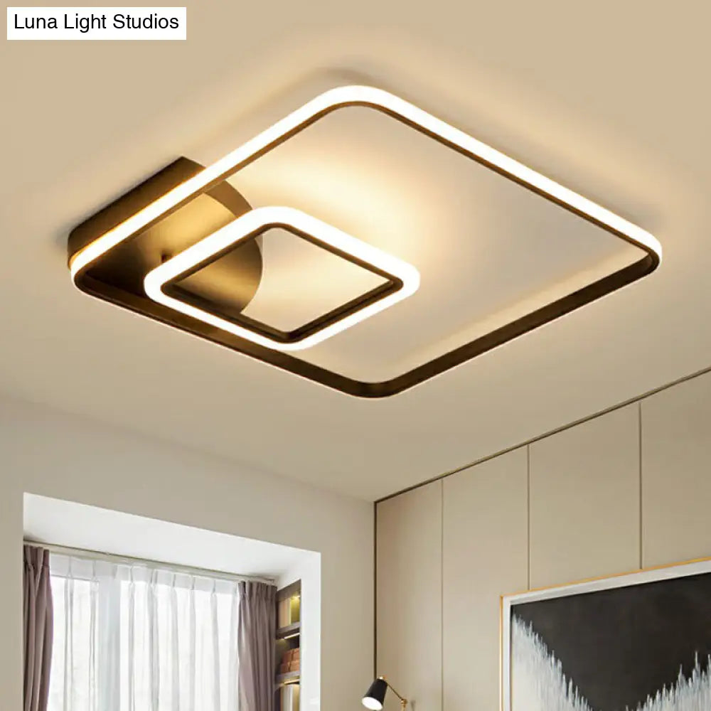 Modern Square Led Flush Mount Black Metal Ceiling Light Fixture For Hotels / 16.5