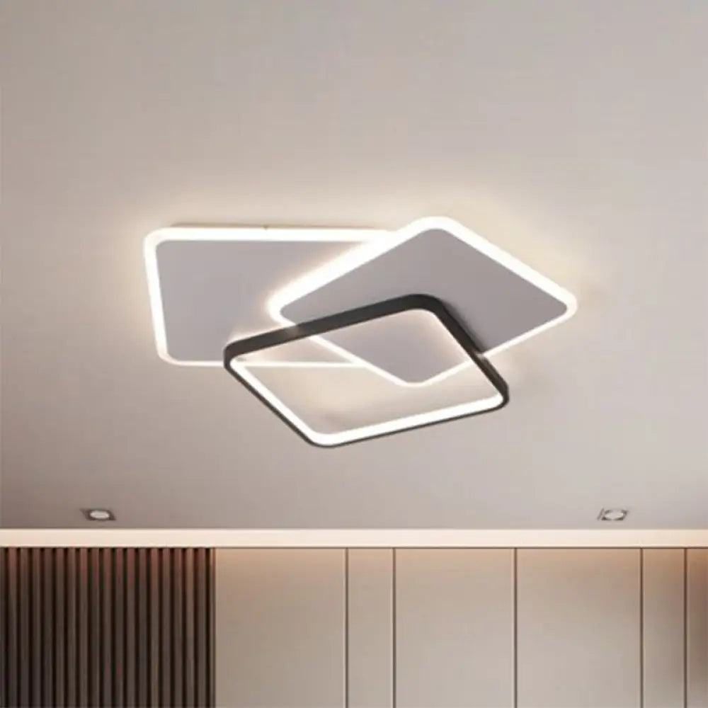 Modern Square Led Flush Mount Ceiling Light In Black For Living Room / 20.5 Remote Control Stepless