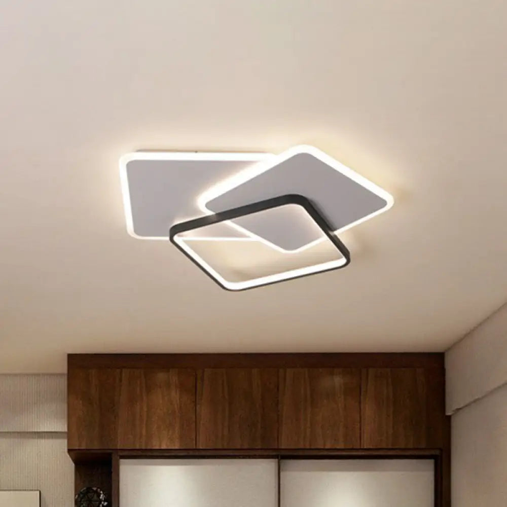 Modern Square Led Flush Mount Ceiling Light In Black For Living Room / 20.5 Third Gear