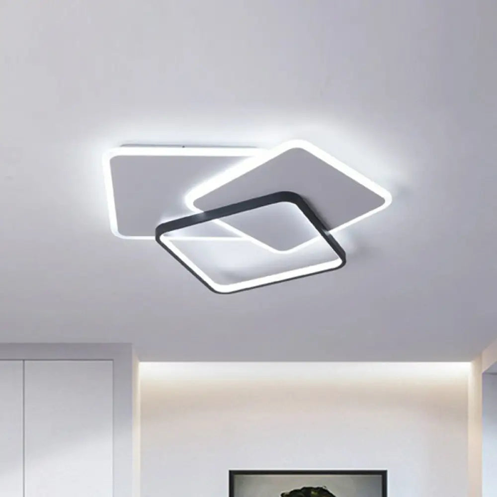 Modern Square Led Flush Mount Ceiling Light In Black For Living Room / 20.5 White