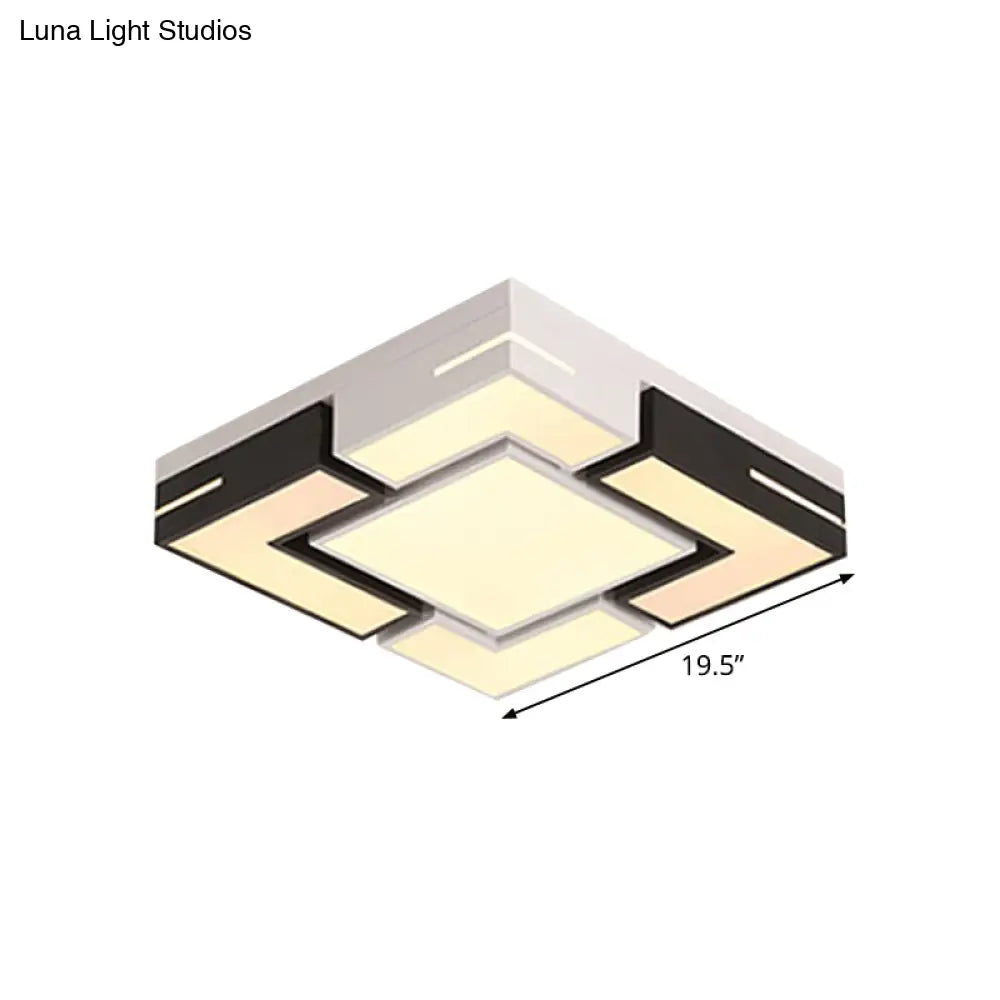 Modern Square Led Flush Mount Light With Black-White Splicing And 3 Color Options