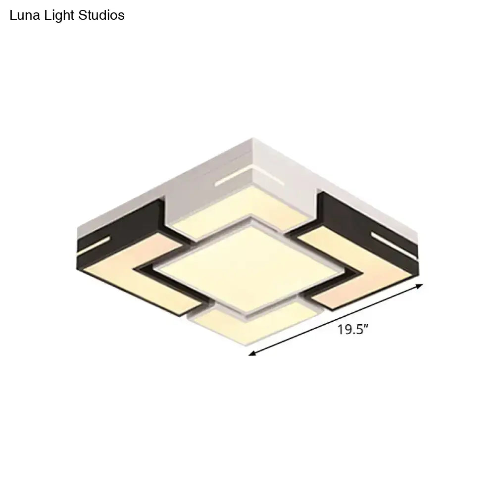 Modern Square Led Flush Mount Light With Black-White Splicing And 3 Color Options