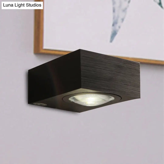 Modern Square Led Sconce Light Fixture For Bedroom Wall - Aluminum Warm/White Black/Silver