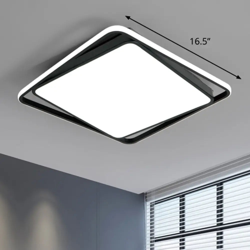 Modern Square Led Surface Mount Ceiling Light - Nordic Acrylic Black Flushmount For Bedroom / 16.5’