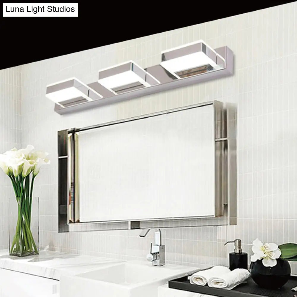 Modern Square Led Vanity Sconce With Stainless Steel & White Chrome Finish For Bath