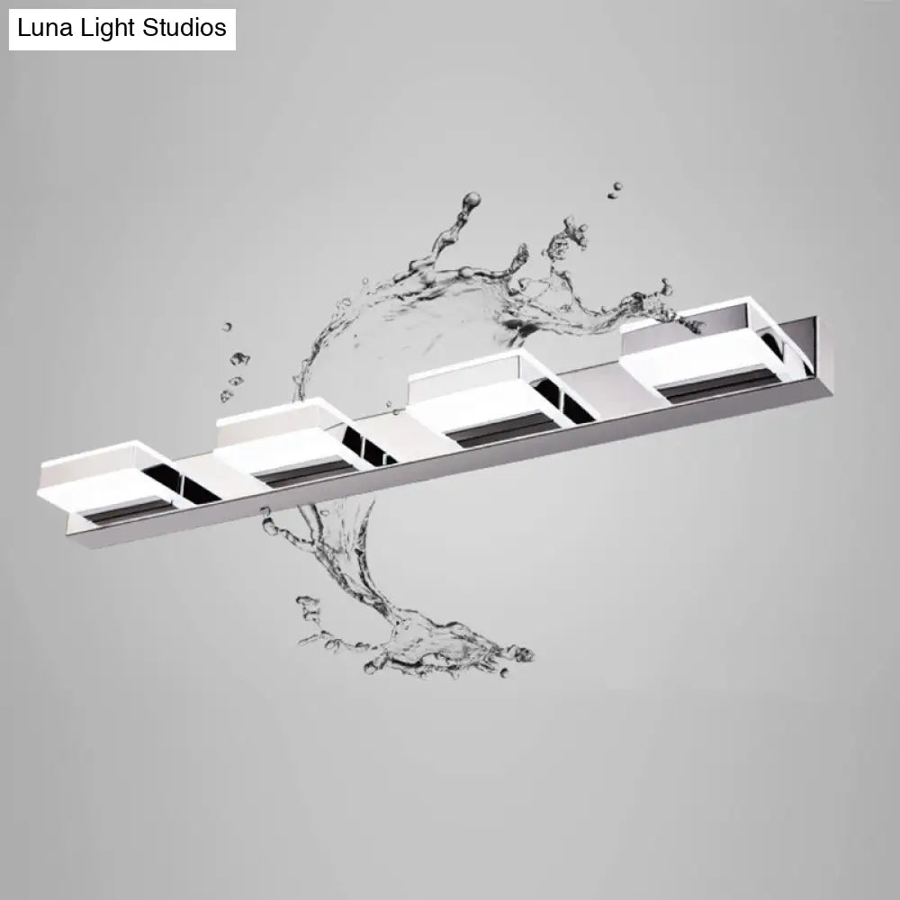 Modern Square Led Vanity Sconce With Stainless Steel & White Chrome Finish For Bath