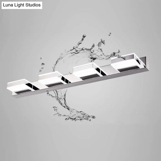 Modern Square Led Vanity Sconce With Stainless Steel & White Chrome Finish For Bath