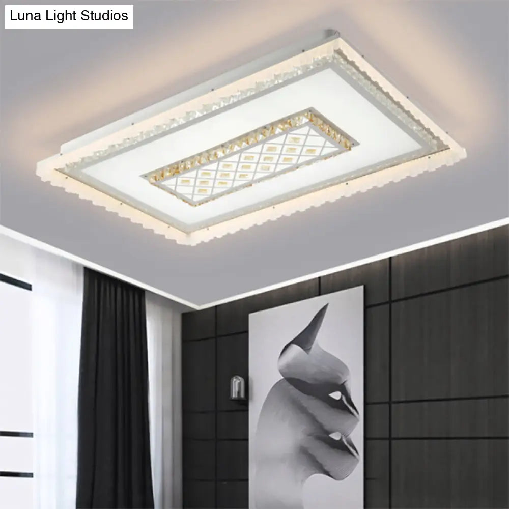 Modern Square/Rectangle Flush Crystal Led Ceiling Light In White For Living Room / Rectangle