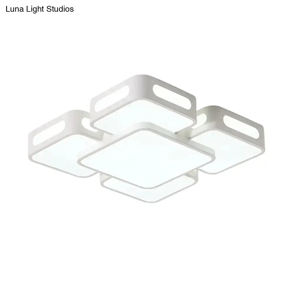 Modern Square/Rectangular Led Ceiling Lamp In White/3 Colors With Iron Block Flush Mount