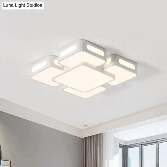 Modern Square/Rectangular Led Ceiling Lamp In White/3 Colors With Iron Block Flush Mount