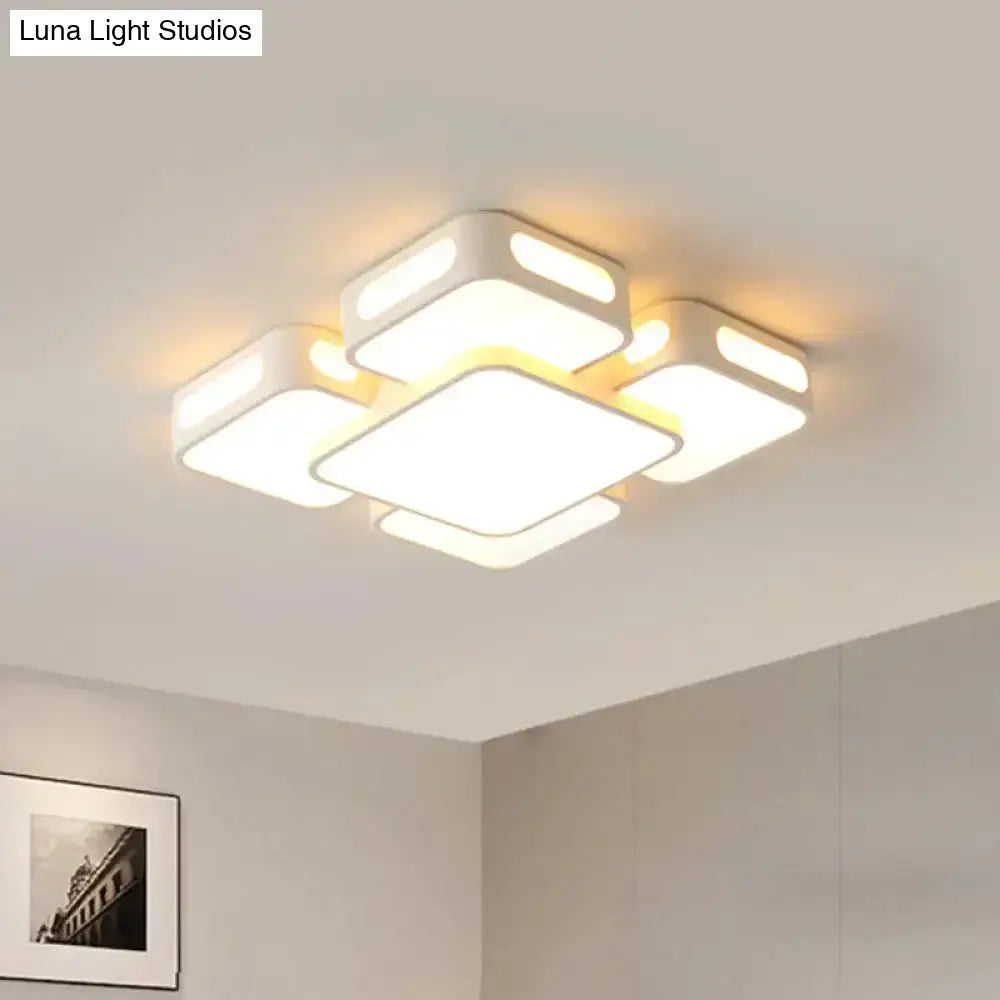 Modern Square/Rectangular Led Ceiling Lamp In White/3 Colors With Iron Block Flush Mount