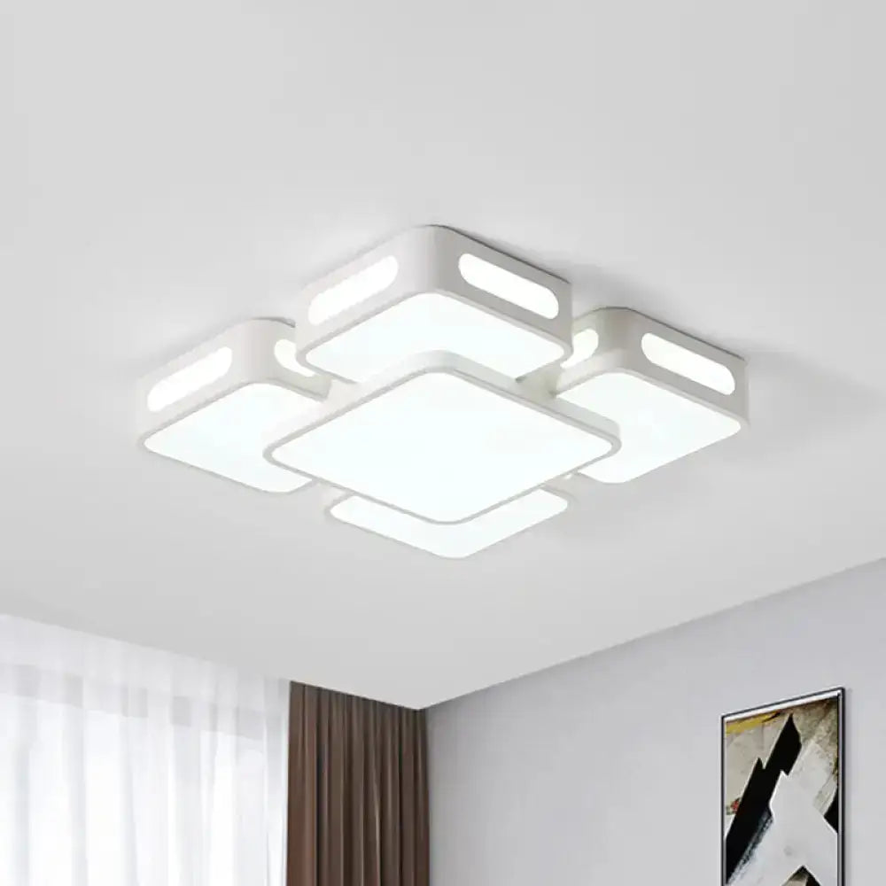 Modern Square/Rectangular Led Ceiling Lamp In White/3 Colors With Iron Block Flush Mount White /