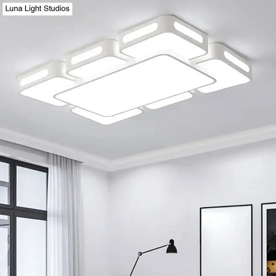 Modern Square/Rectangular Led Ceiling Lamp In White/3 Colors With Iron Block Flush Mount