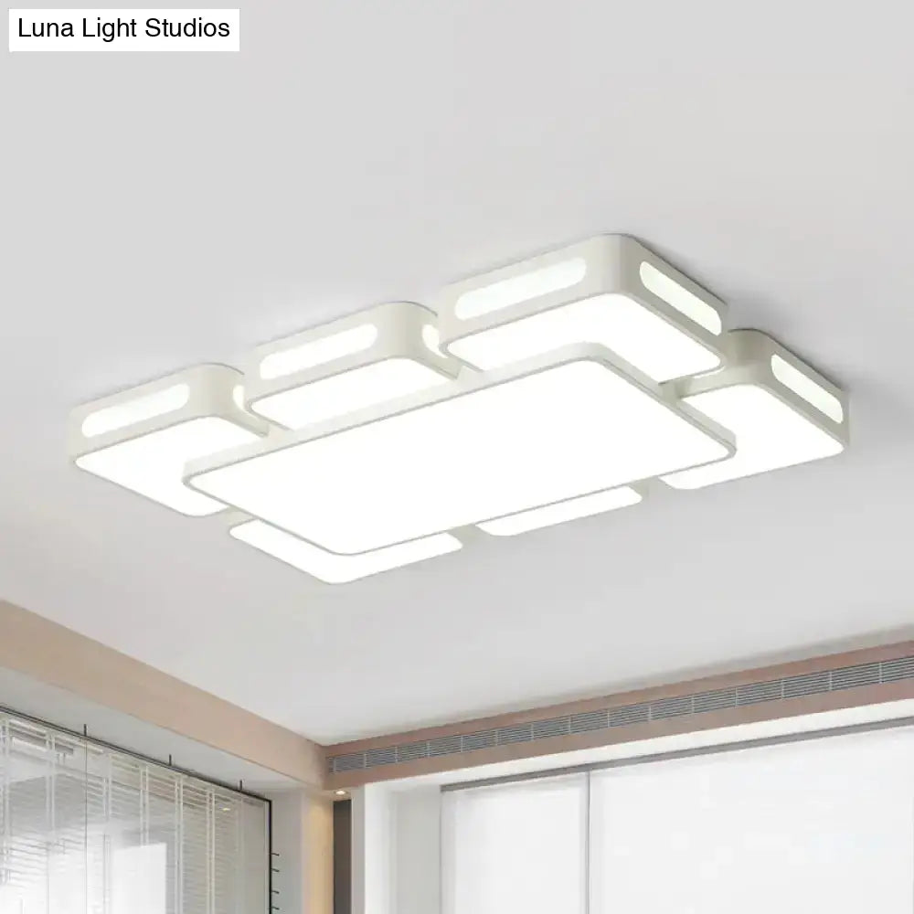 Modern Square/Rectangular Led Ceiling Lamp In White/3 Colors With Iron Block Flush Mount