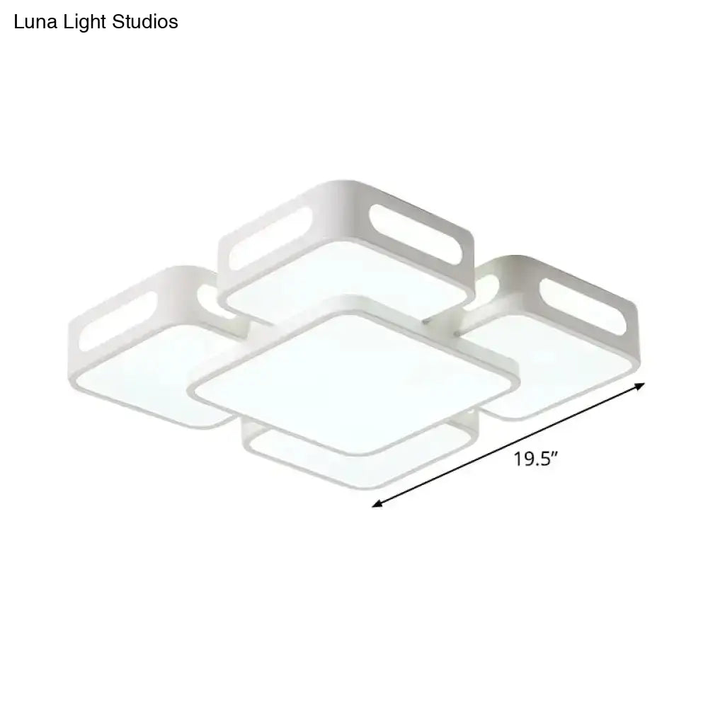 Modern Square/Rectangular Led Ceiling Lamp In White/3 Colors With Iron Block Flush Mount