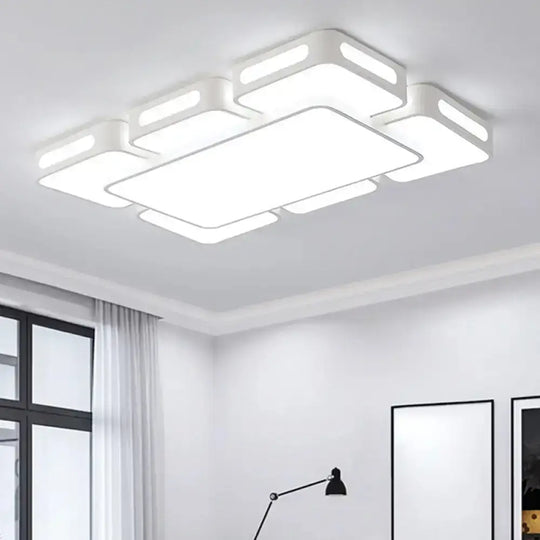 Modern Square/Rectangular Led Ceiling Lamp In White/3 Colors With Iron Block Flush Mount White /