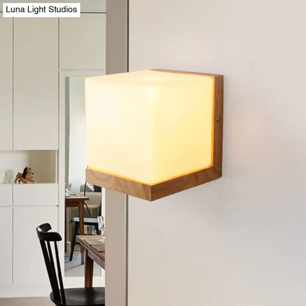 Modern Square Sconce Light - White Glass Wall Mounted Lighting For Living Room