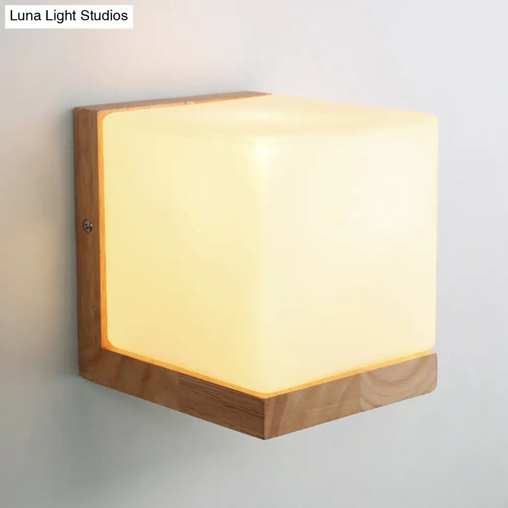 Modern Square Sconce Light - White Glass Wall Mounted Lighting For Living Room