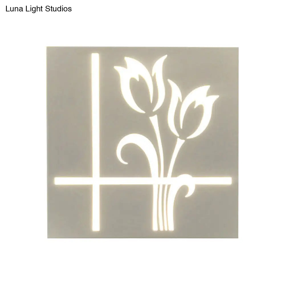 Modern Square Wall Sconce With Plant Metal Light - White For Bathroom