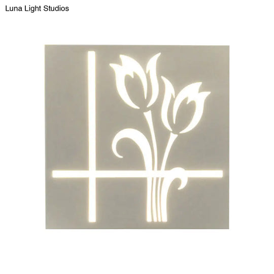 Modern Square Wall Sconce With Plant Metal Light - White For Bathroom