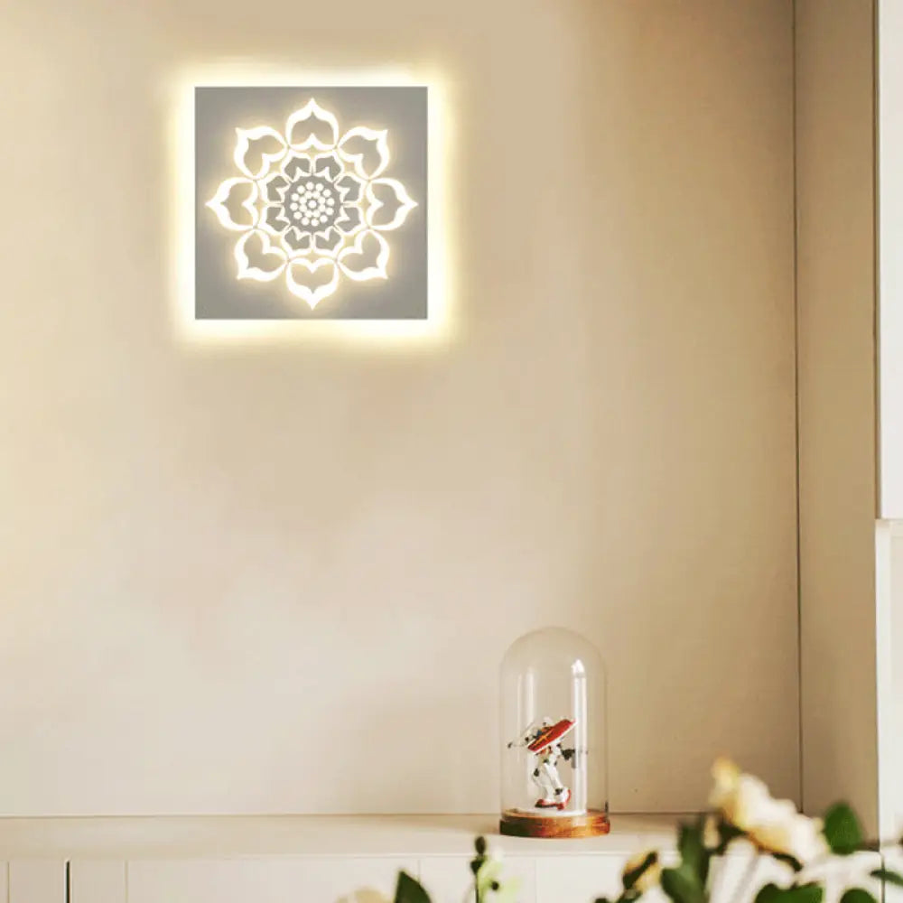 Modern Square Wall Sconce With Plant Metal Light - White For Bathroom / F