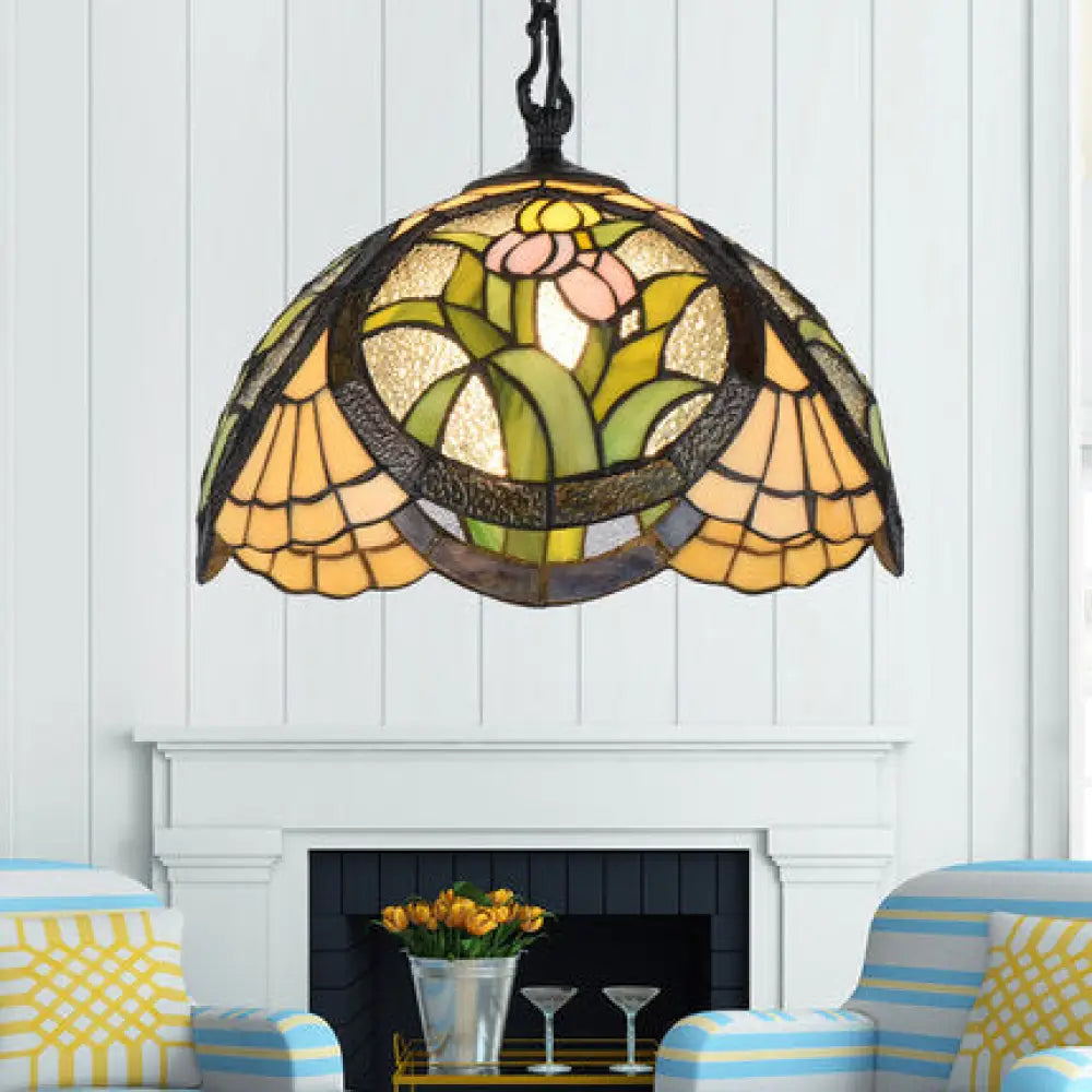 Modern Stained Glass Tiffany Suspension Lamp - Black Shell Leaf Butterfly Design Ideal For Dining