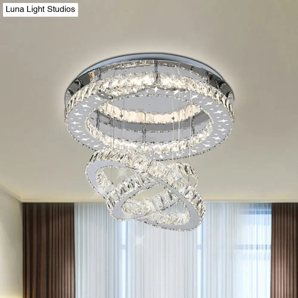 Modern Stainless Steel Crystal Bedroom Led Semi Flush Mount Ceiling Light Stainless-Steel