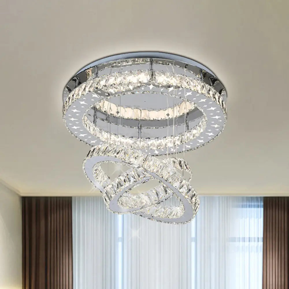 Modern Stainless Steel Crystal Bedroom Led Semi Flush Mount Ceiling Light Stainless - Steel